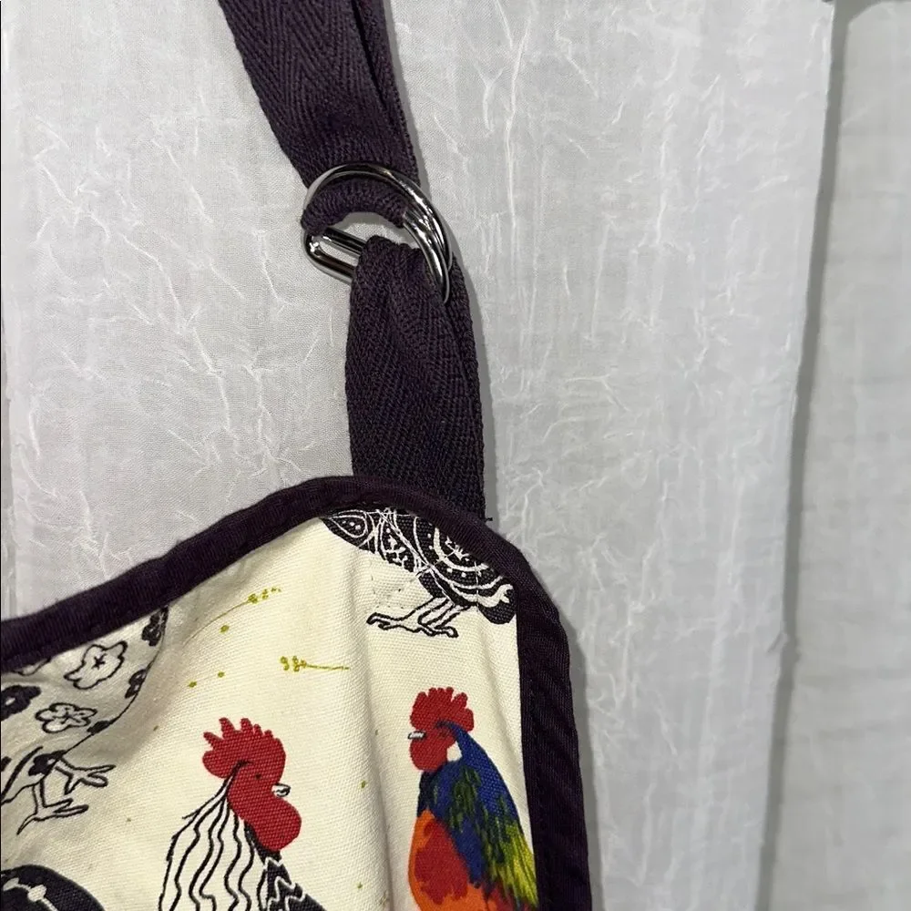 ULSTER WEAVERS Cream Navy Red Country Roosters Hens Cotton Apron with Pockets